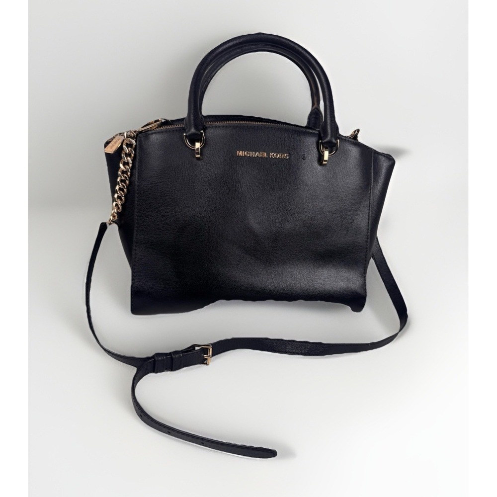 Michael Kors Ellis Large Satchel Black‎ Saffiano Leather Zip Handbag Crossbody